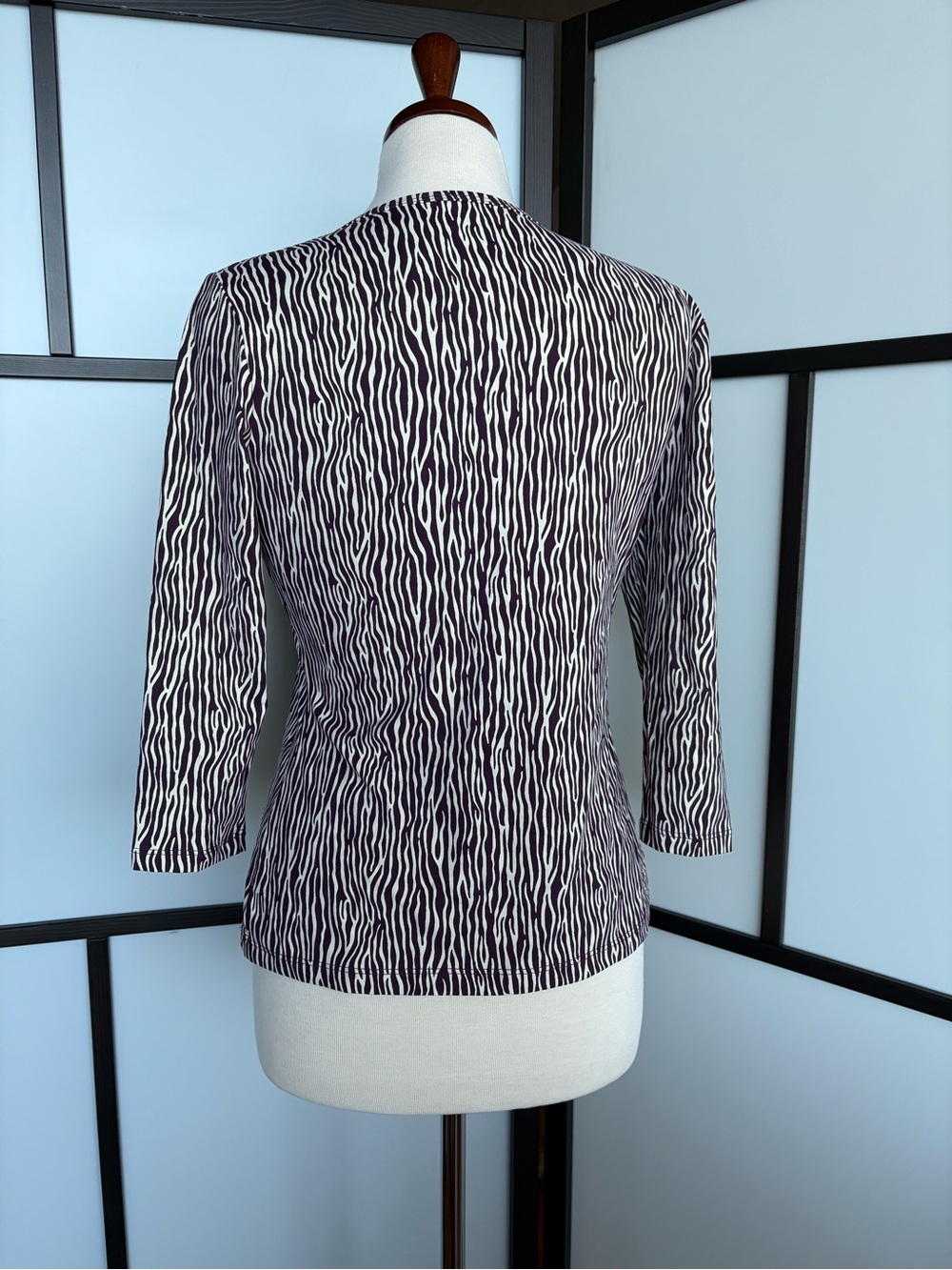 J.McLaughlin Catalina Cloth Zebra Print 3/4 Sleeve Top Brown Ivory Size S - Picture 3 of 9